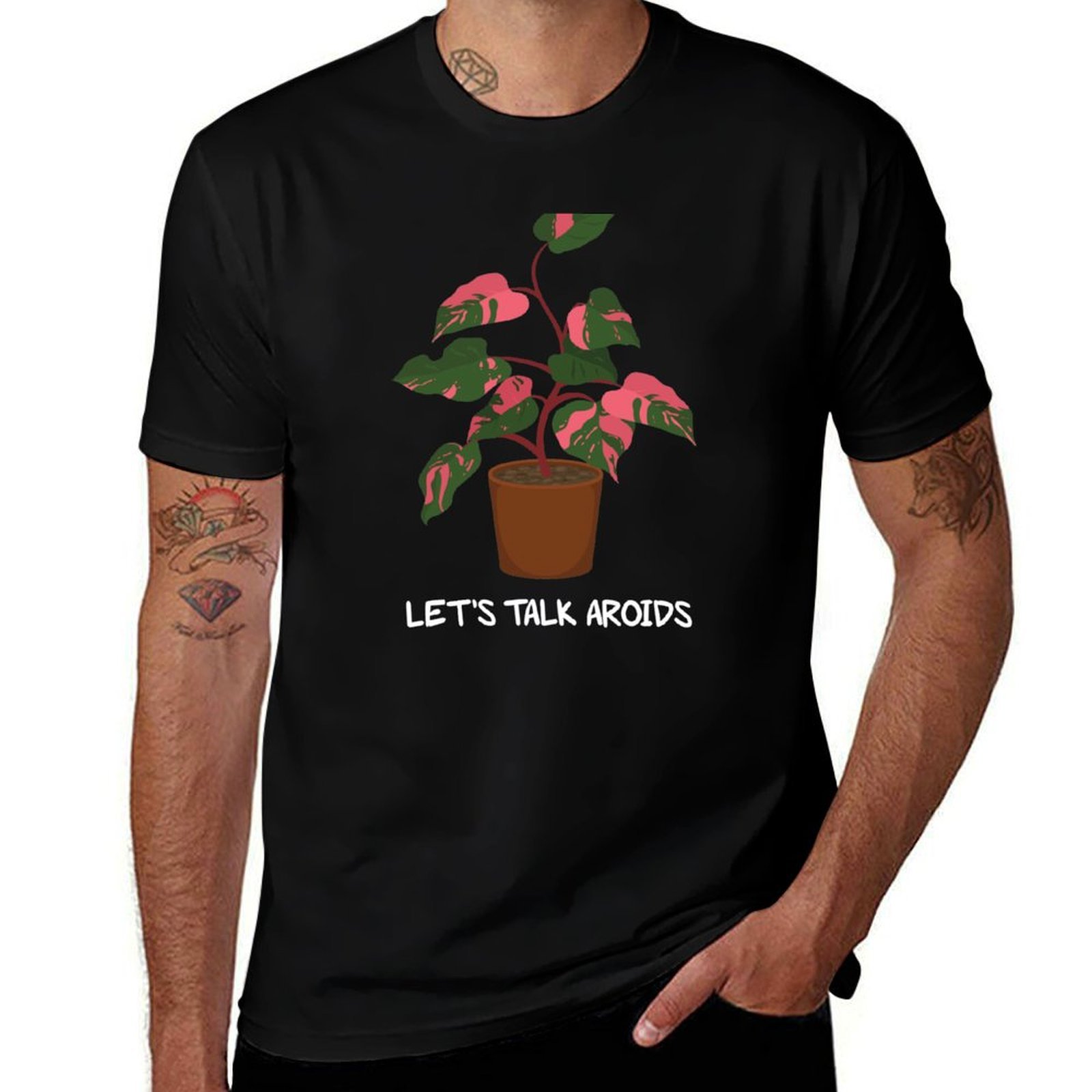 Philodendron Pink Princess - レッツ・トーク・アロイドス ピンクプリンセスフィロデンドロン製品 Tシャツ プラスサイズ 無地Tシャツ