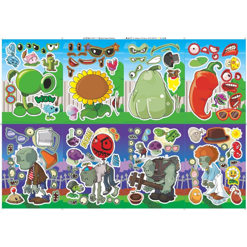 Plant Parent Vs - プランツvsゾンビ かわいい漫画アニメパズルステッカー DIYフェイスステッカー 親子インタラクション教育用組み立てジグソー