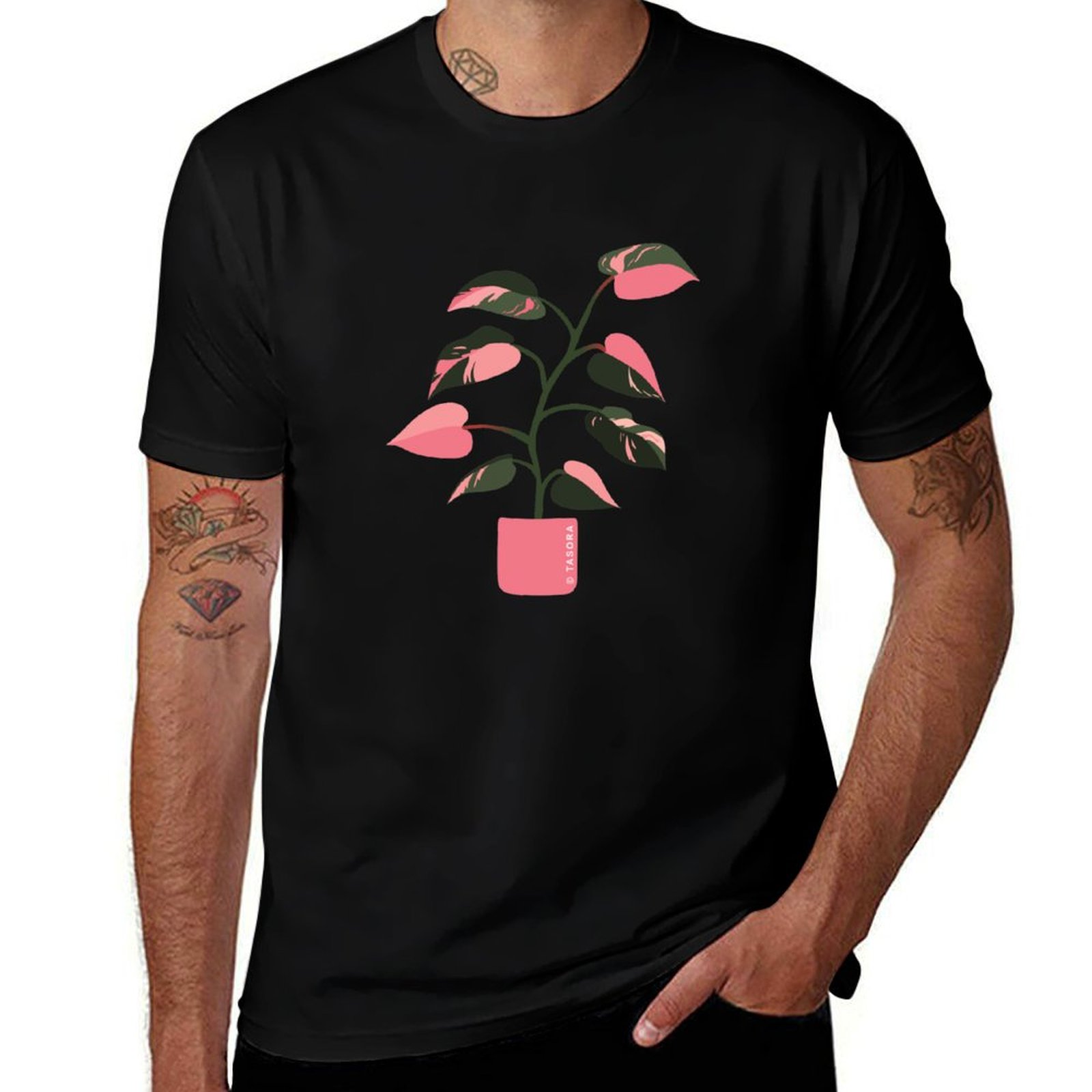 Philodendron Pink Princess - フィロデンドロン ピンクプリンセス アートワーク Tシャツ ストリートアートプリント Tシャツ