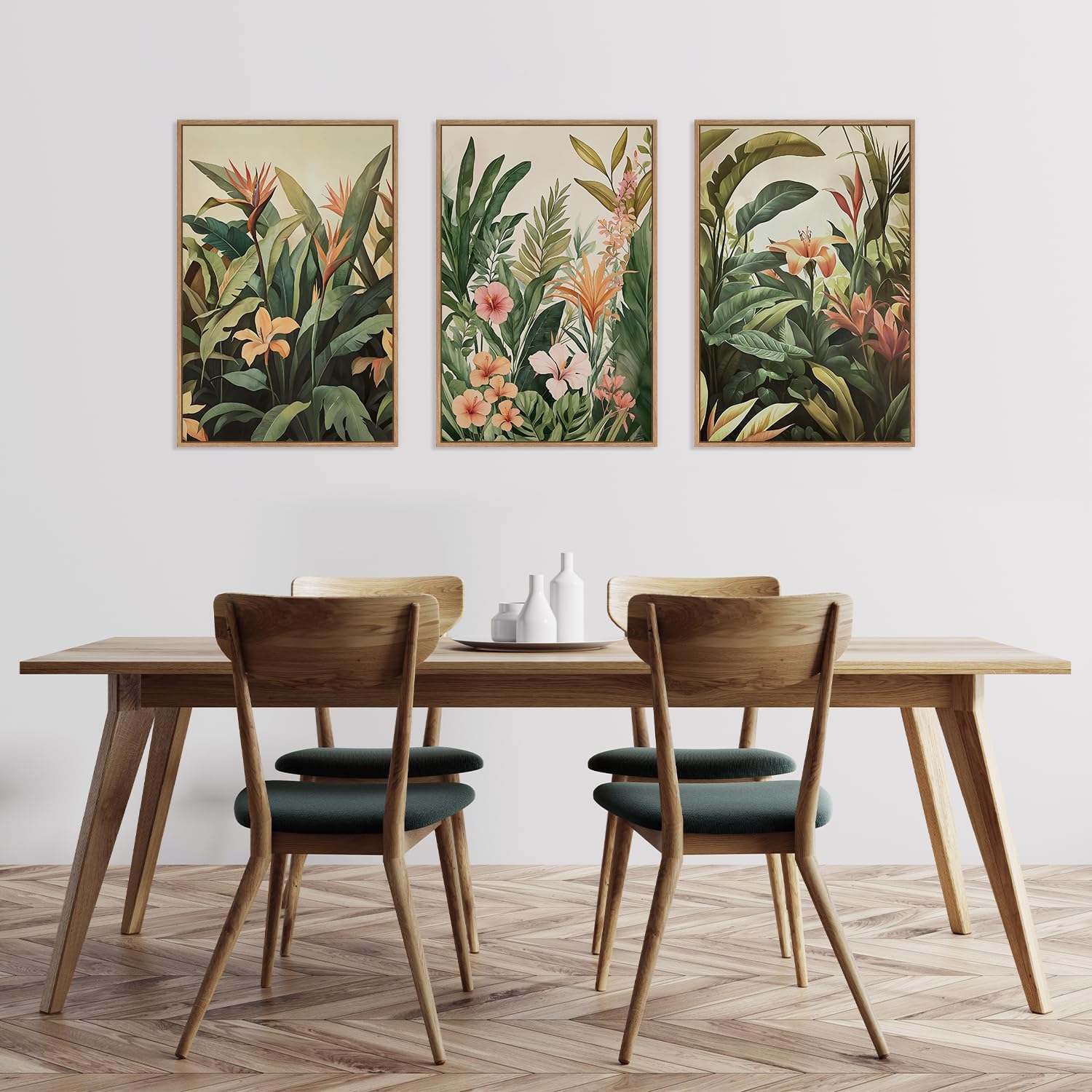 Plant Parenting - 3 ピース/セットフレームレスキャンバス絵画ミニマリストグリーン植物と花柄キャンバスポスター絵画ウォールアート、北欧リビングルームとベッドルーム用